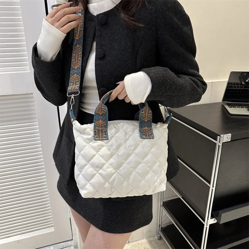 Women's Black Shoulder Bag Large Capacity Cotton-4