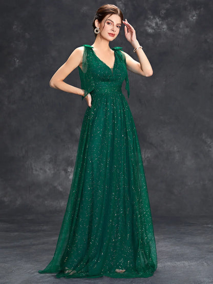 Women's Evening Gown Black Sheer Glitter A-Line-5