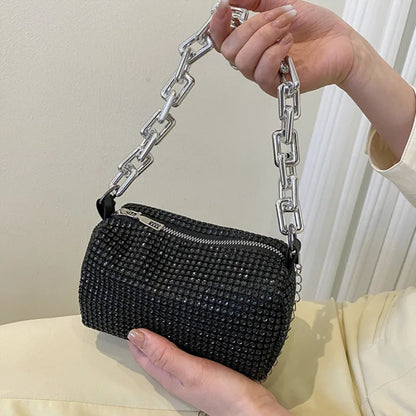 Women's Crossbody Bag Black Mini Size 6.3x3.54 Inch Faux Rhinestone-6
