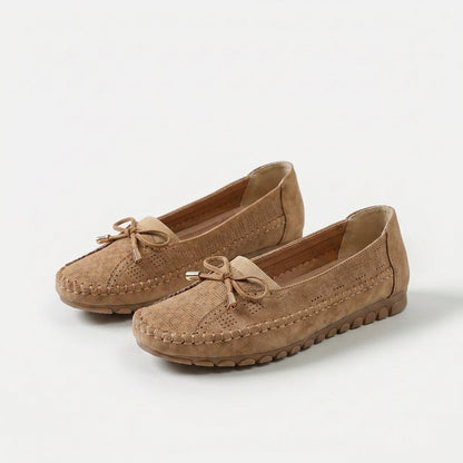 Women's Soft Comfort Bow Loafers in Brown – front view | Hensley London