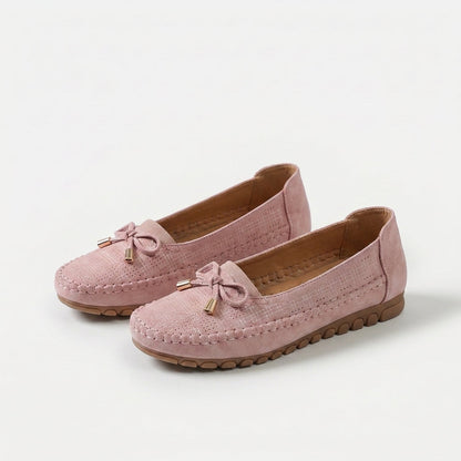 Women's Soft Comfort Bow Loafers in Brown – top view | Hensley London