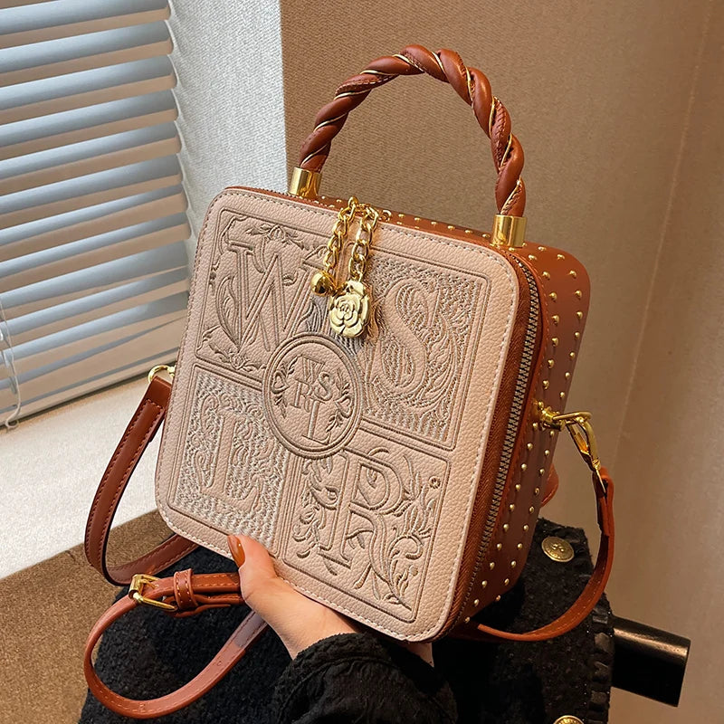 Women's Vintage Boxy Crossbody Bag | Structured Pebbled Leather Look