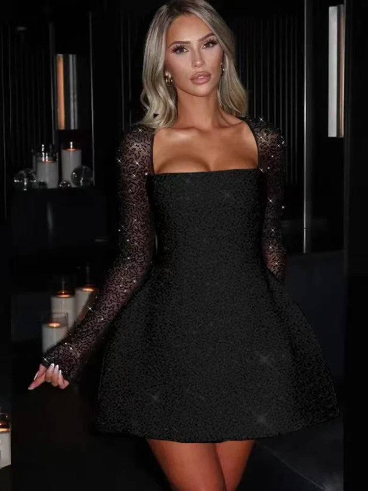 Women's Cocktail Dress Black Sequin Bodycon-5