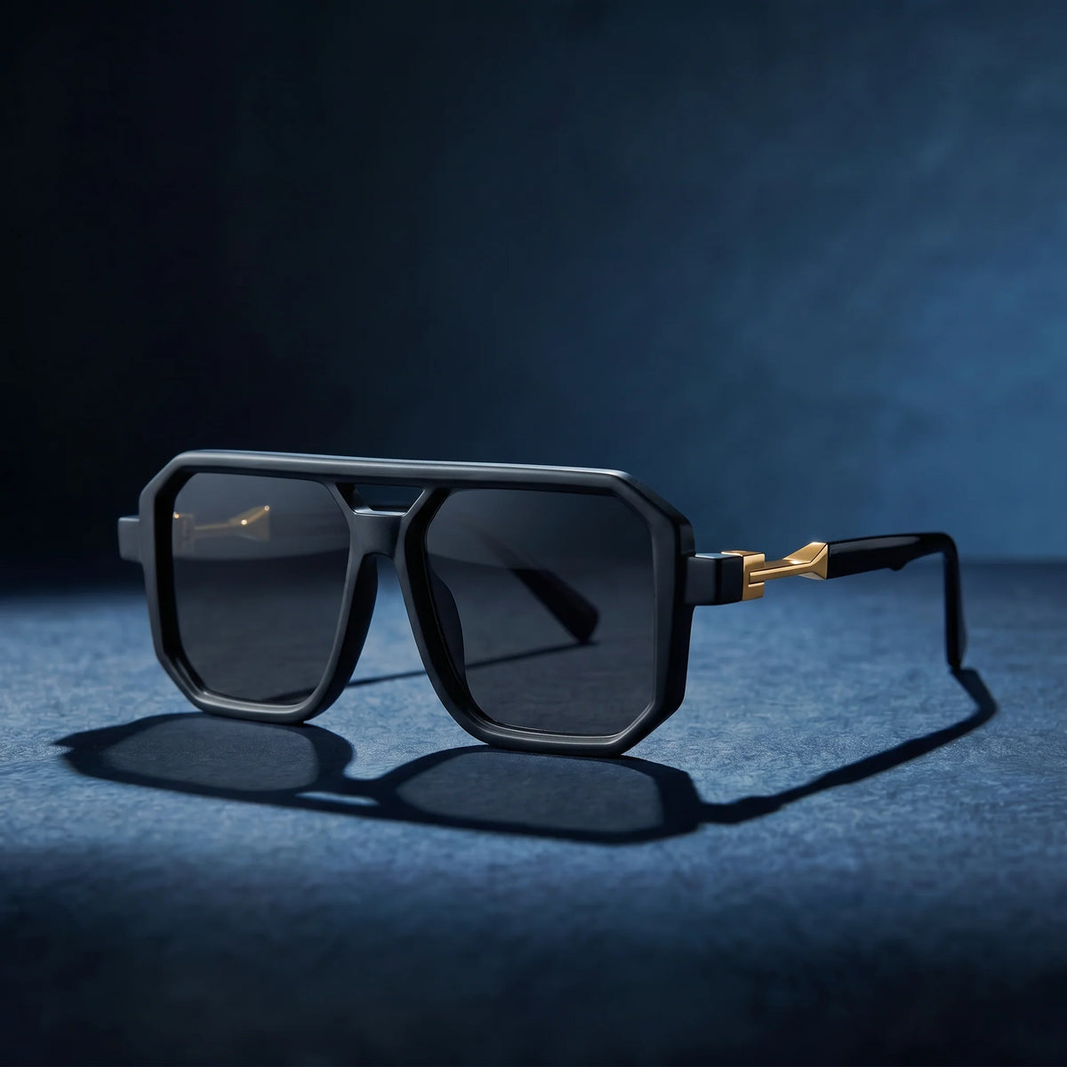 Oversized Geometric Sunglasses in Black – product view | Hensley London