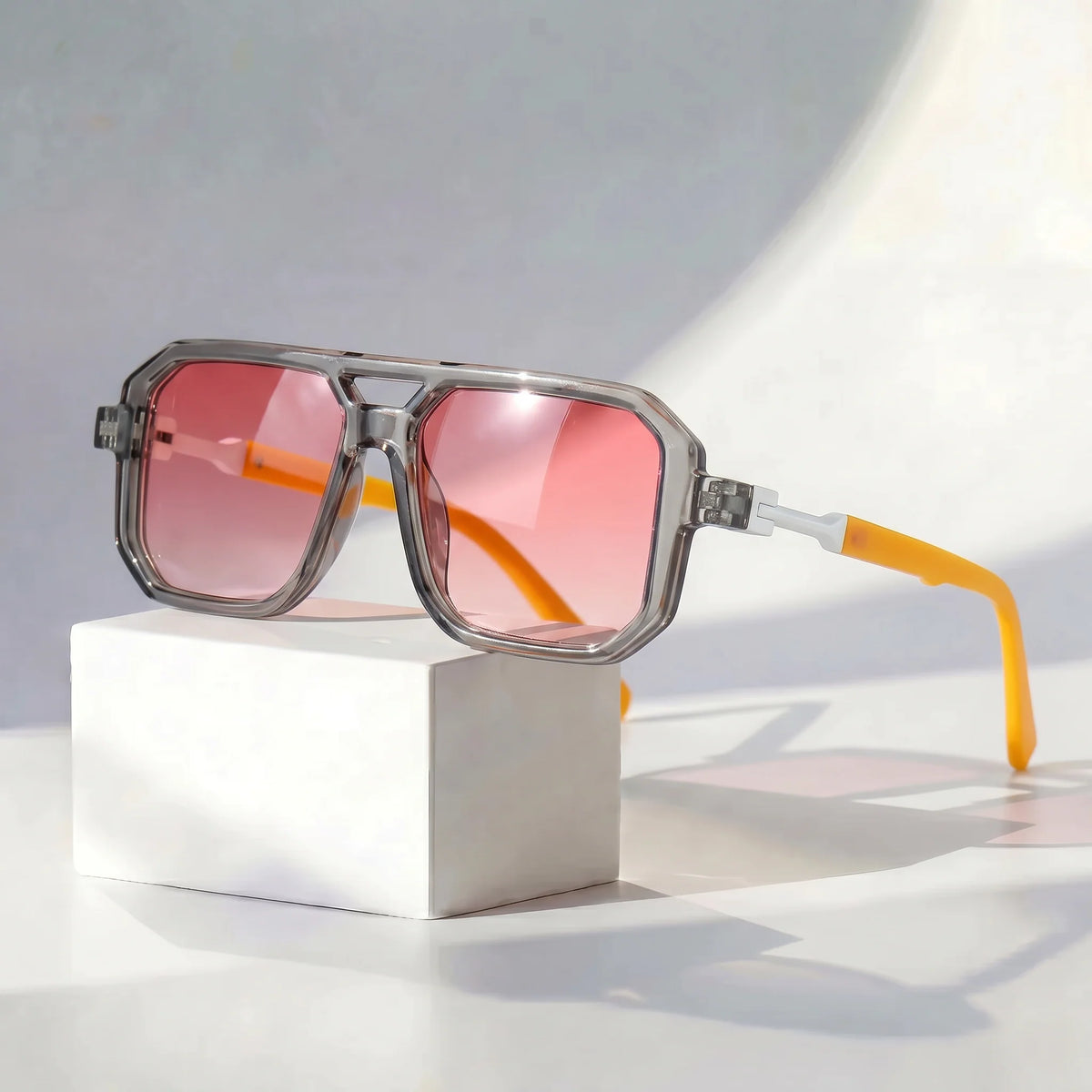 Oversized Geometric Sunglasses in Pink – product view | Hensley London