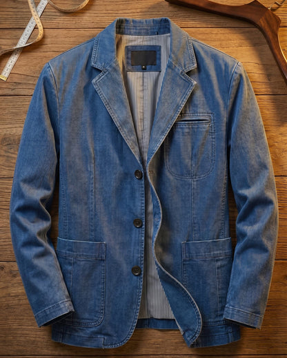 Men's Cotton Denim Blazer – detail view | Hensley London