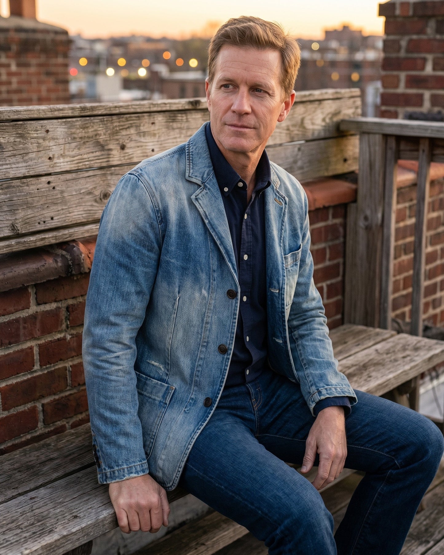 Men's Cotton Denim Blazer – styled full look | Hensley London