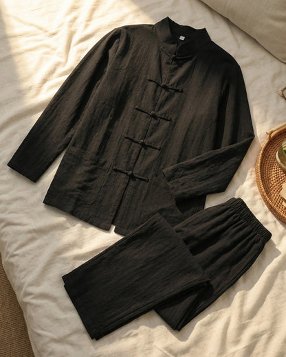 Men's Lightweight Linen Shirt and Trouser Set - styled view | Hensley London