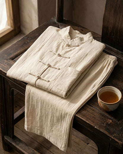 Men's Lightweight Linen Shirt and Trouser Set - lifestyle view | Hensley London