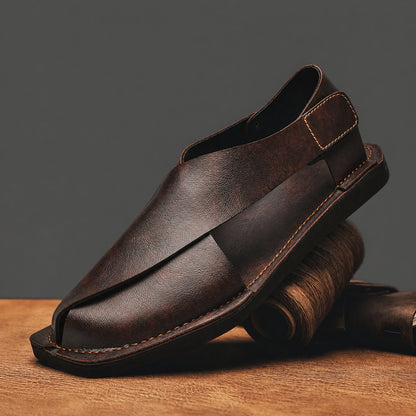 Men's Genuine Leather Crossover Sandals – product view | Hensley London