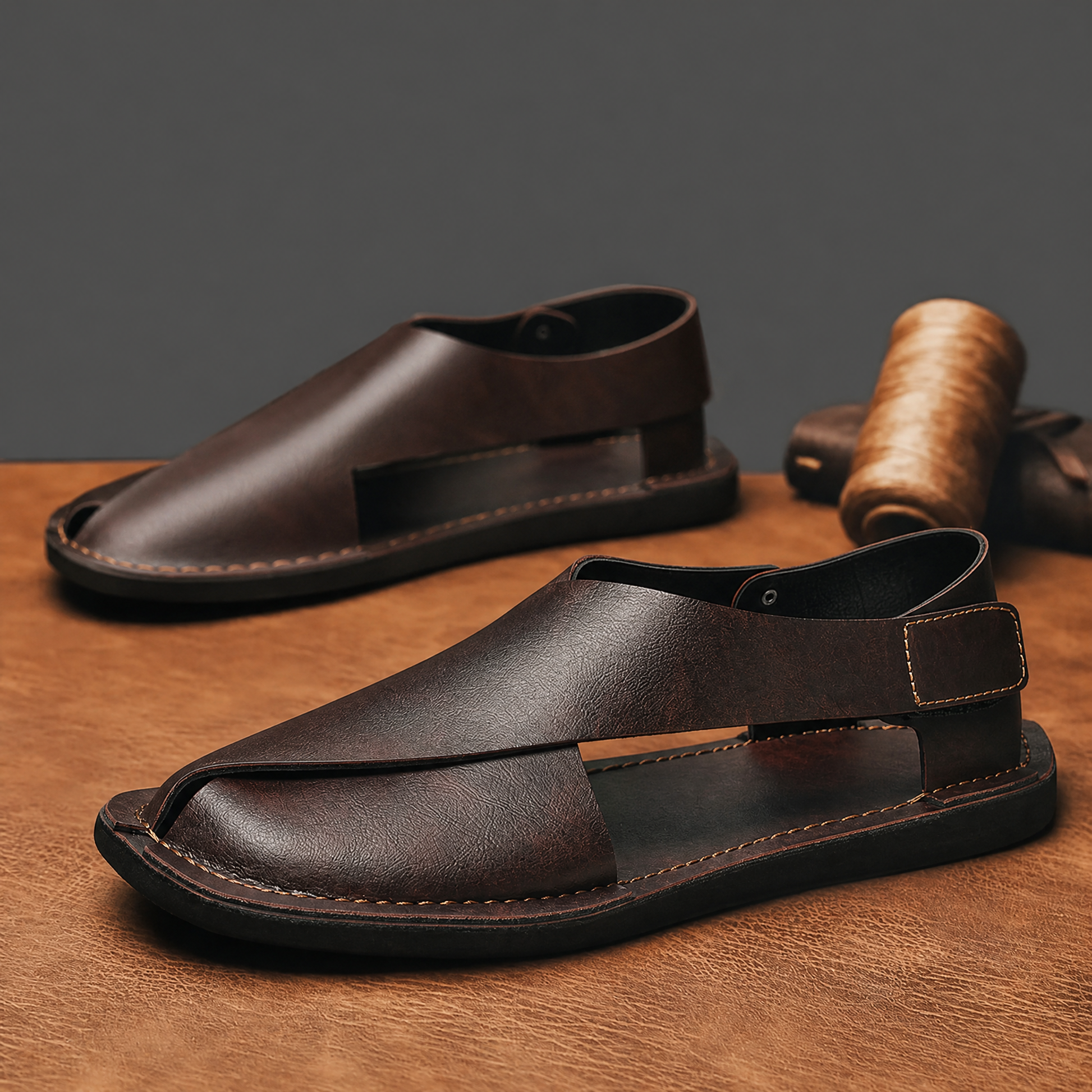 Men's Genuine Leather Crossover Sandals – product view | Hensley London