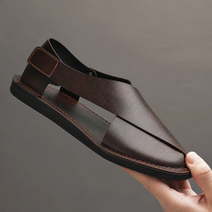 Men's Genuine Leather Crossover Sandals – product view | Hensley London