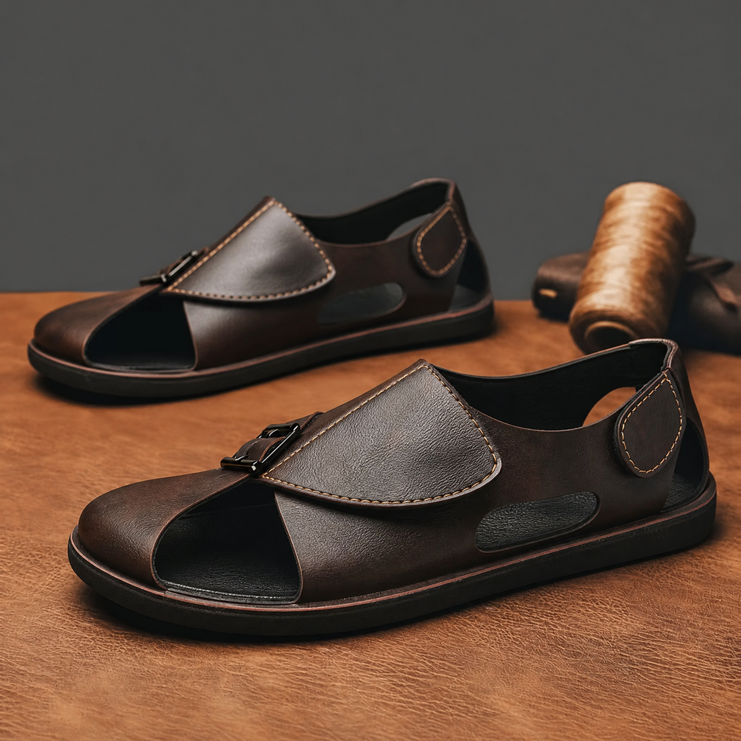 Men's Genuine Leather Crossover Sandals – product view | Hensley London