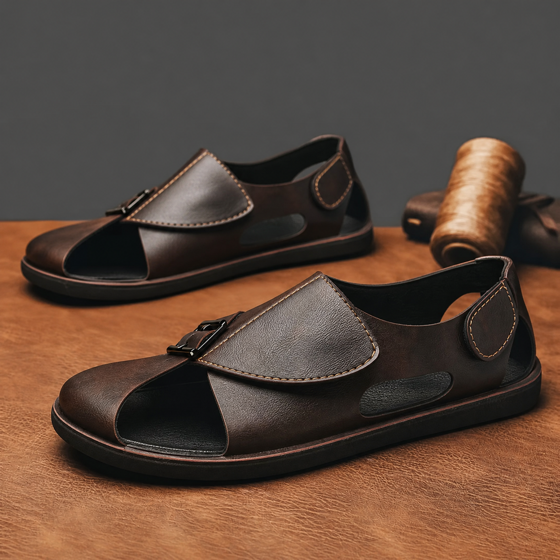 Men's Genuine Leather Crossover Sandals – product view | Hensley London