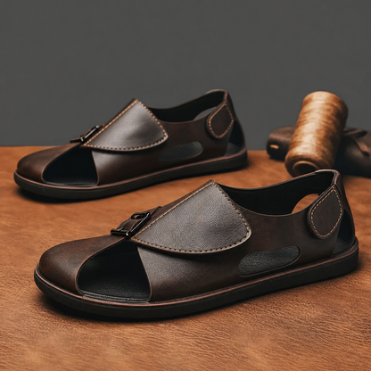 Men's Genuine Leather Crossover Sandals – product view | Hensley London