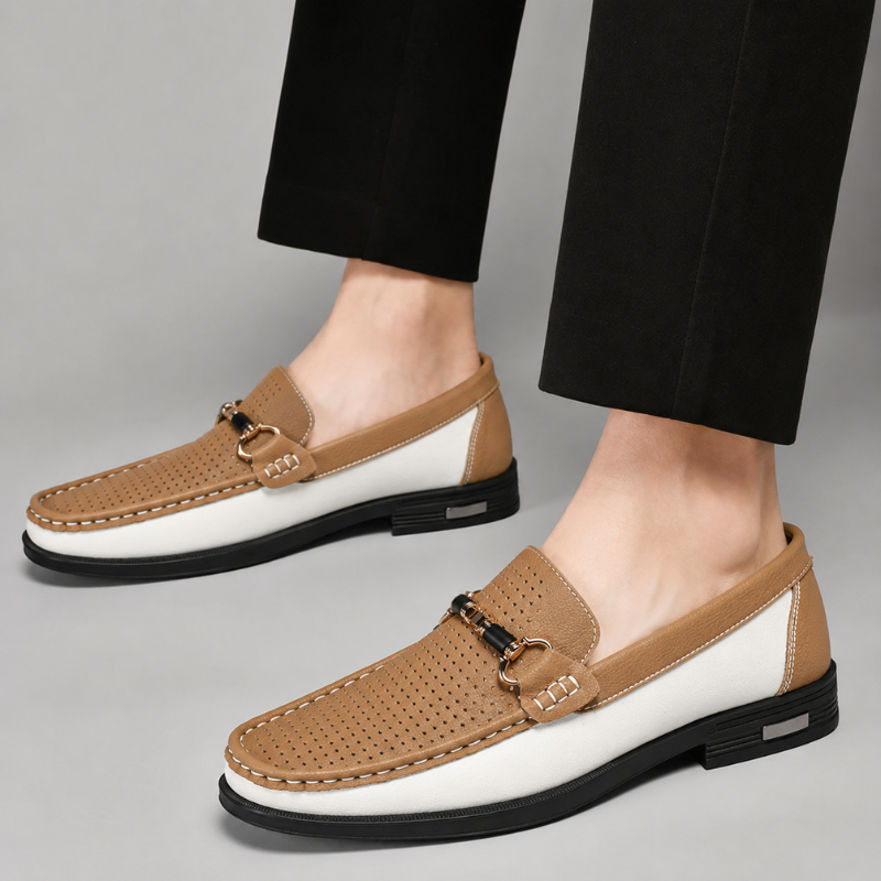 Men's Italian Leather Metal Accent Loafers – metal detail close-up | Hensley London