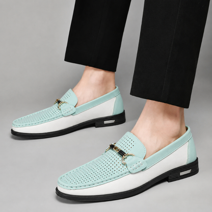 Men's Italian Leather Metal Accent Loafers – sole and heel view | Hensley London