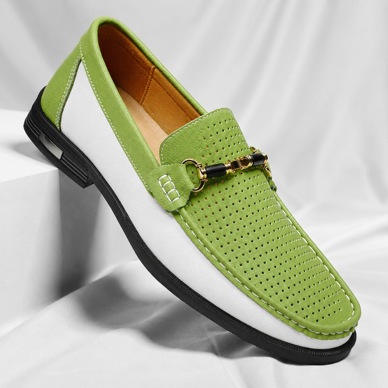 Men's Italian Leather Metal Accent Loafers – worn lifestyle view | Hensley London