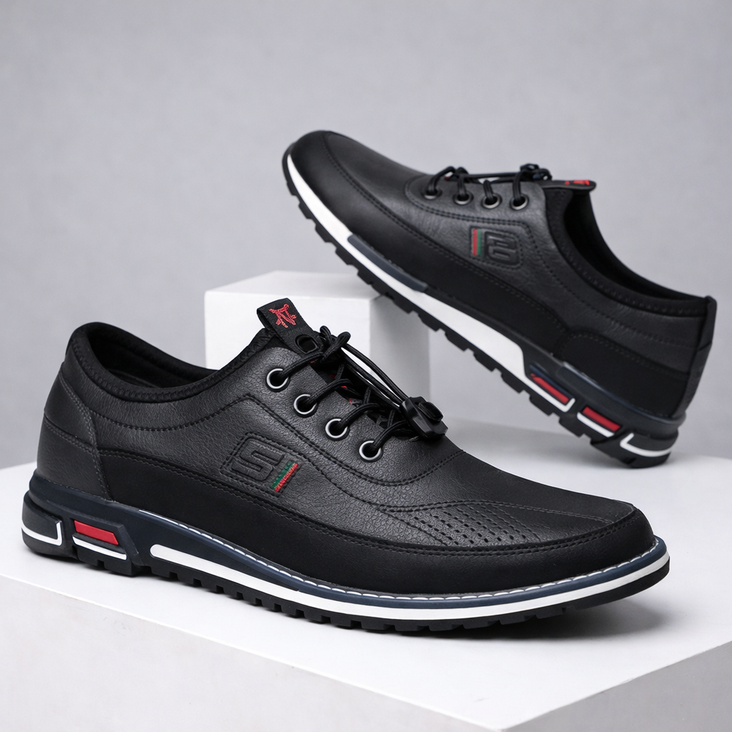 Men's Leather Low-Top Sneakers – Orthopedic Cushioned Sole