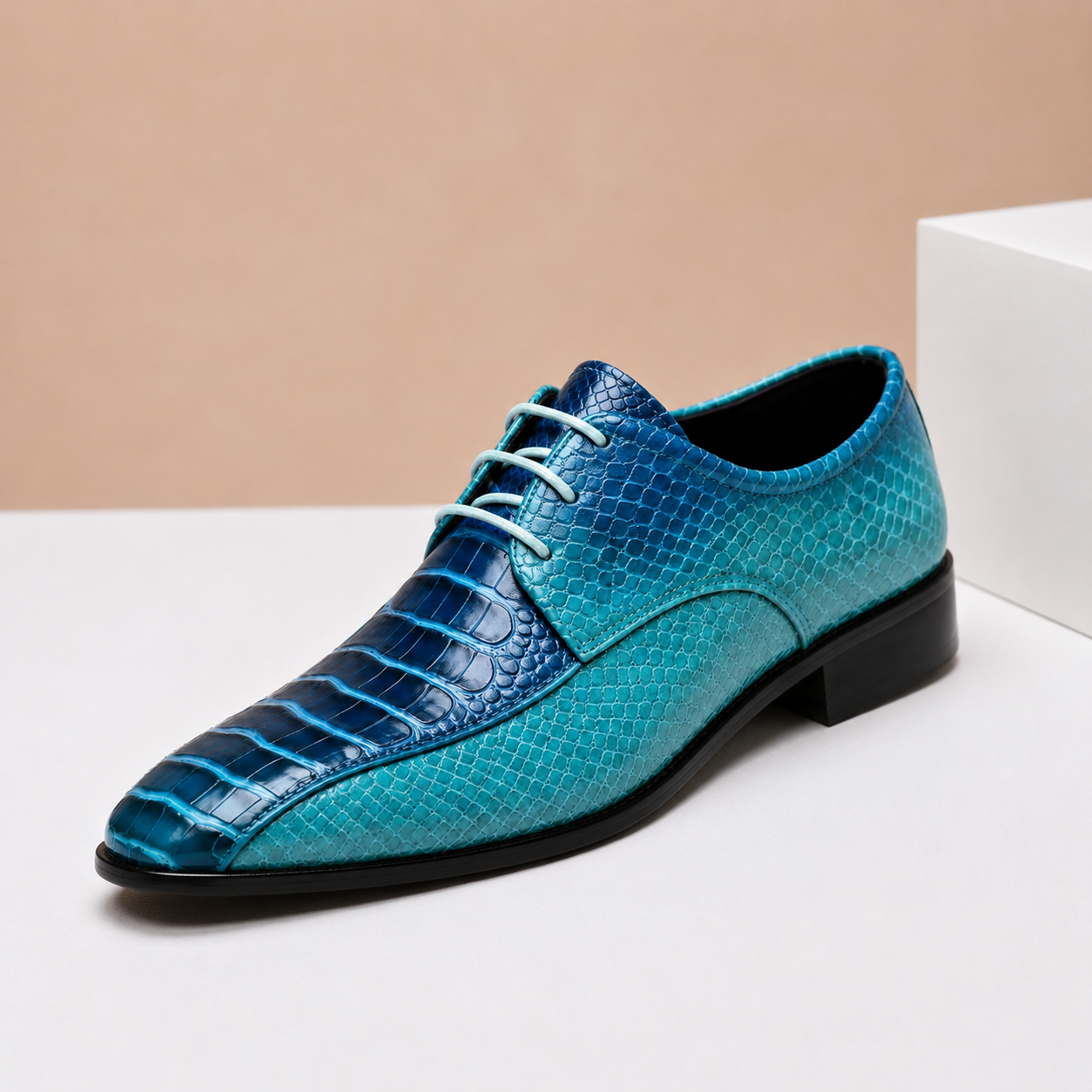 Men's Genuine Leather Textured Dress Shoes in Blue – detail view | Hensley London
