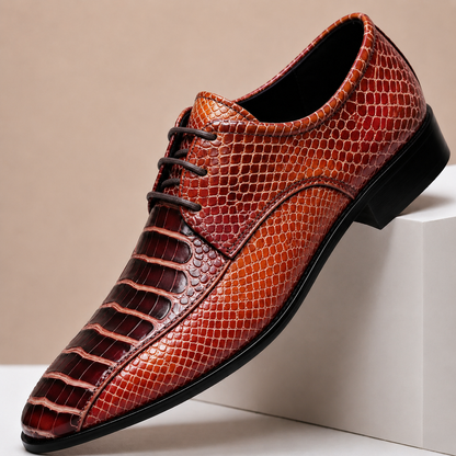 Men's Genuine Leather Textured Dress Shoes in Brown – front view | Hensley London