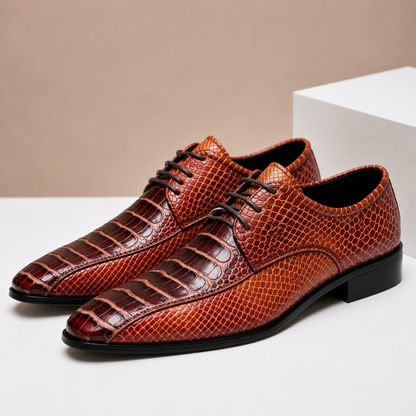 Men's Genuine Leather Textured Dress Shoes in Brown – detail view | Hensley London