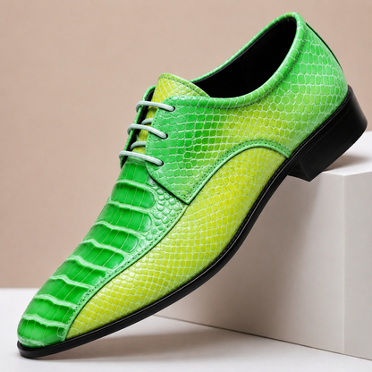 Men's Genuine Leather Textured Dress Shoes in Green – front view | Hensley London