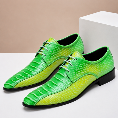 Men's Genuine Leather Textured Dress Shoes in Green – detail view | Hensley London