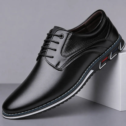 Men's Leather Lace-Up Sneakers with Contrast Sole in Black – additional product view | Hensley London