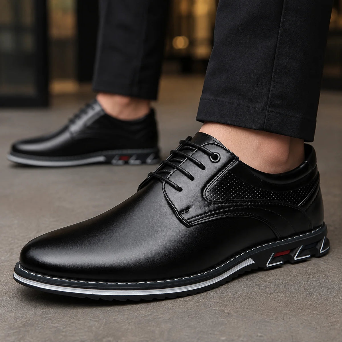 Men's Leather Lace-Up Sneakers with Contrast Sole – additional product view | Hensley London