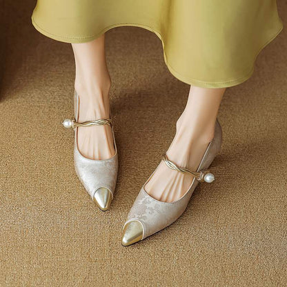 Women's Pearl-Accent Pointed Kitten Heels – product view | Hensley London