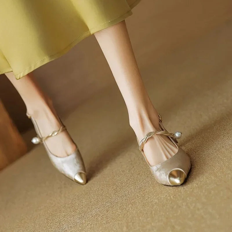 Women's Pearl-Accent Pointed Kitten Heels – product view | Hensley London