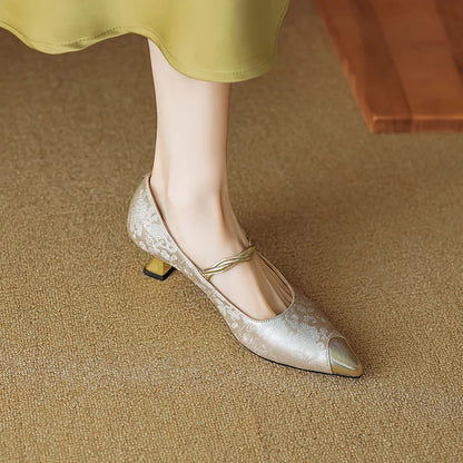 Women's Pearl-Accent Pointed Kitten Heels – product view | Hensley London