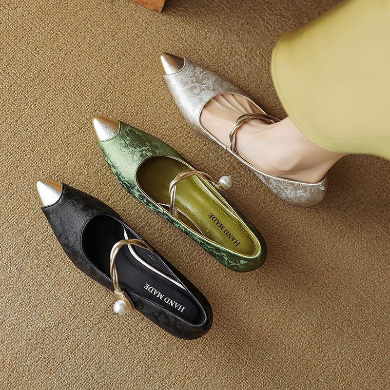 Women's Pearl-Accent Pointed Kitten Heels – product view | Hensley London