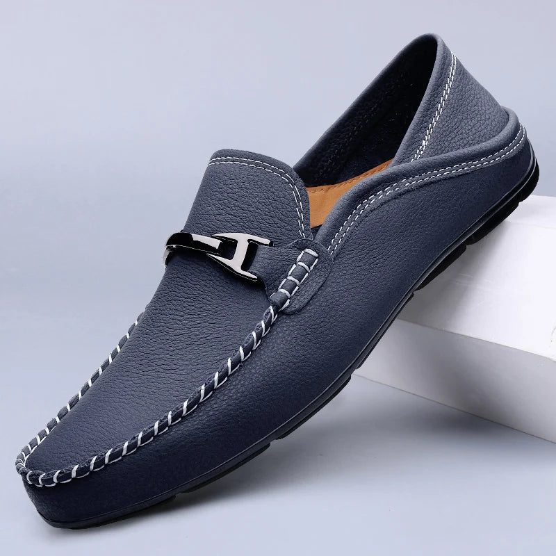 Men's Genuine Leather Slip-On Loafers – Cushioned Insole