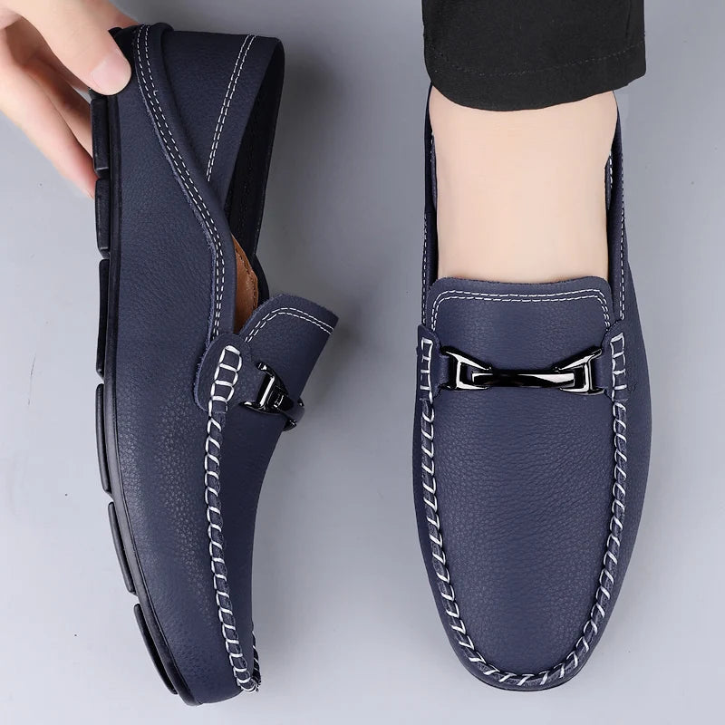 Men's Genuine Leather Slip-On Loafers – Cushioned Insole