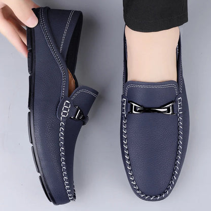 Men's Genuine Leather Slip-On Loafers – Cushioned Insole