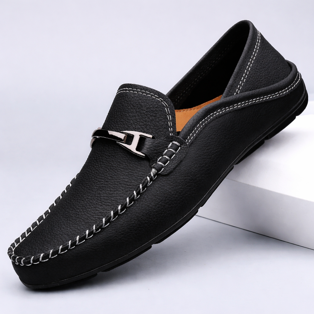 Men's Genuine Leather Slip-On Loafers – Cushioned Insole