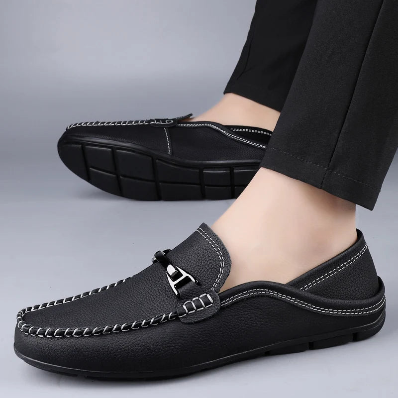 Men's Genuine Leather Slip-On Loafers – Cushioned Insole