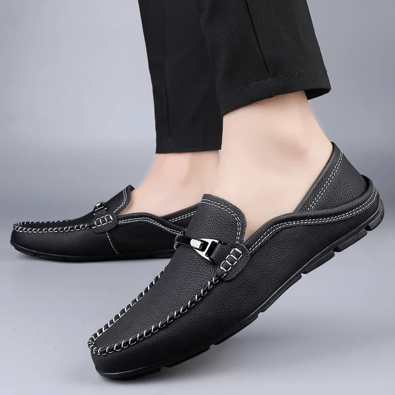 Men's Genuine Leather Slip-On Loafers – Cushioned Insole
