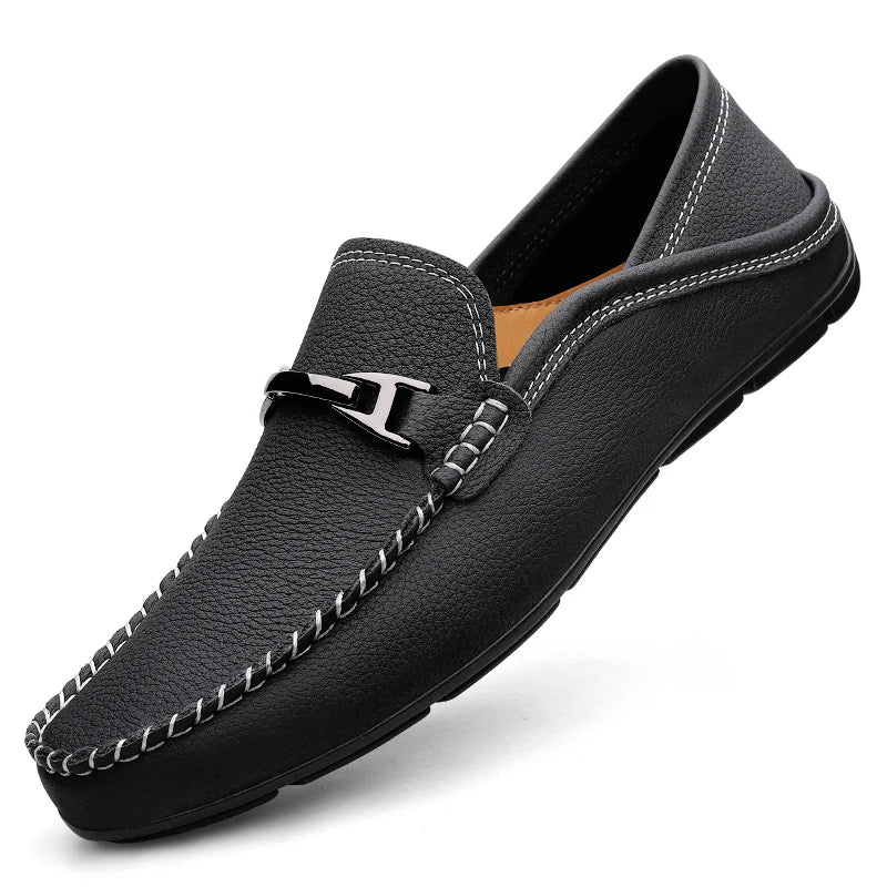 Men's Genuine Leather Slip-On Loafers – Cushioned Insole