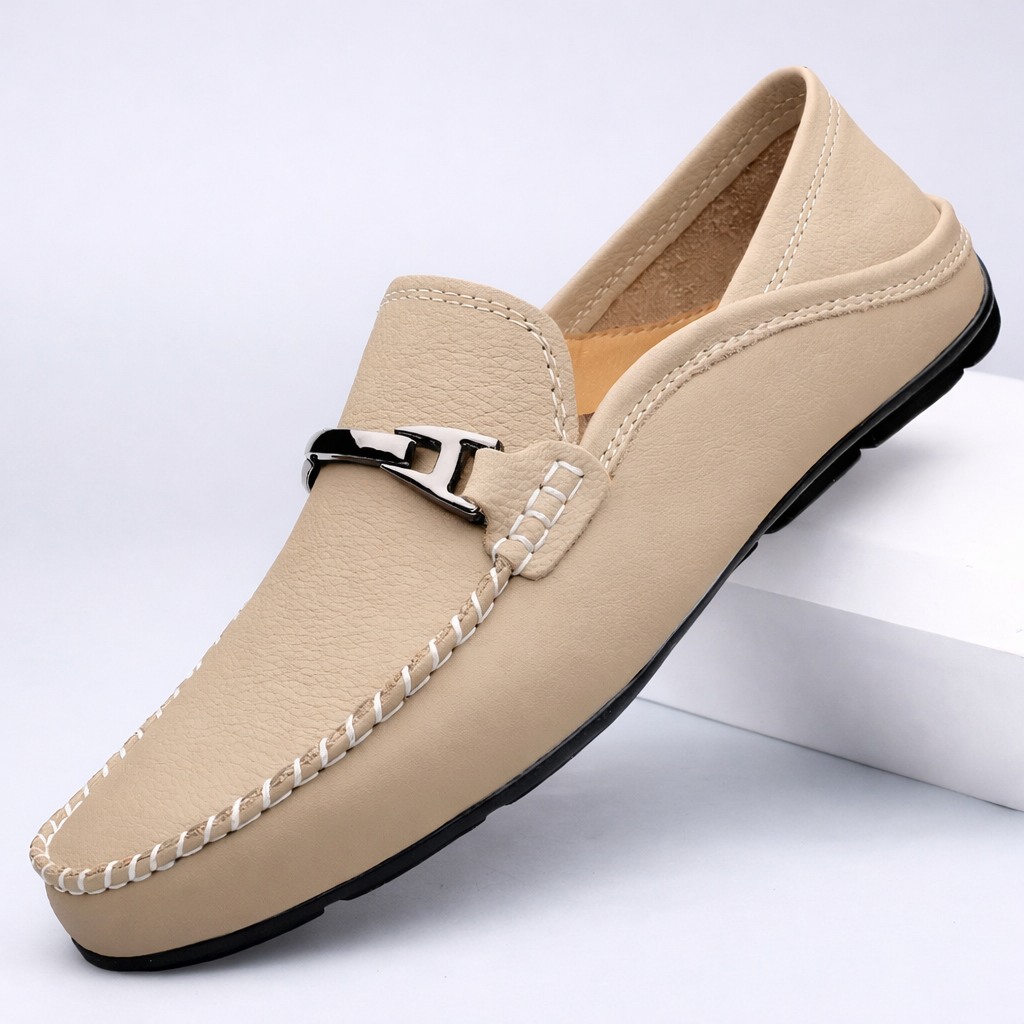 Men's Genuine Leather Slip-On Loafers – Cushioned Insole