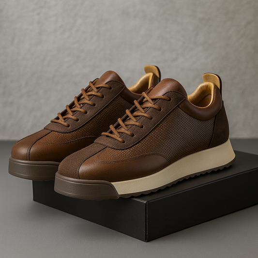 Men's Genuine Leather Low-Top Sneakers – product view | Hensley London