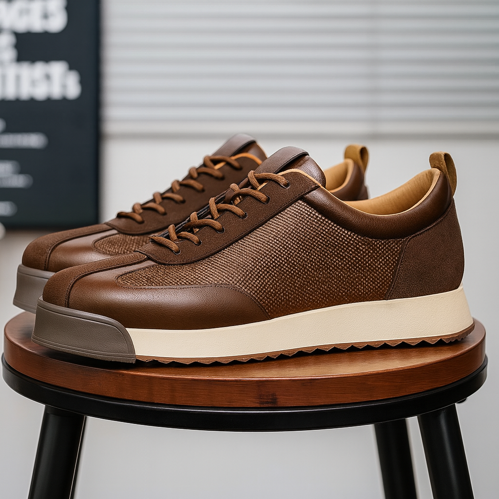 Men's Genuine Leather Low-Top Sneakers – product view | Hensley London