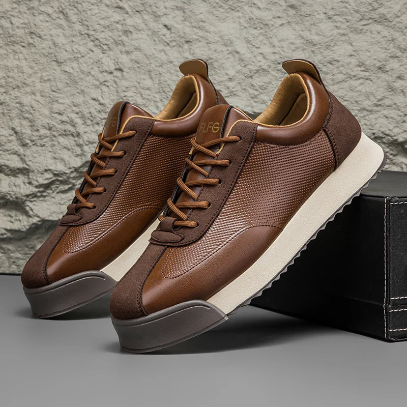 Men's Genuine Leather Low-Top Sneakers – product view | Hensley London
