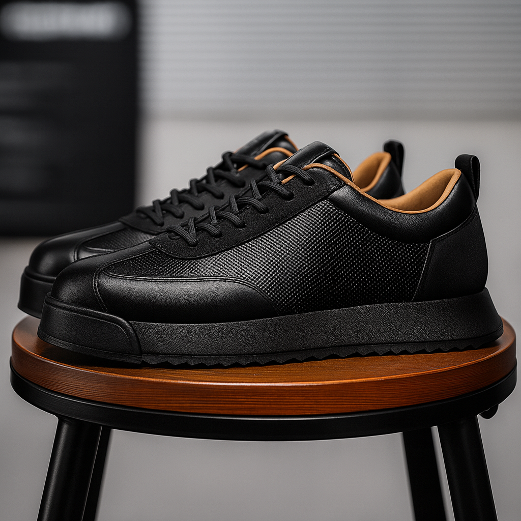 Men's Genuine Leather Low-Top Sneakers – product view | Hensley London