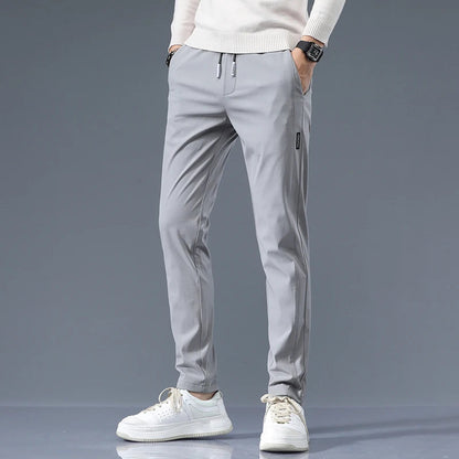 Men's Cotton Blend Slim Fit Trousers – back view | Hensley London