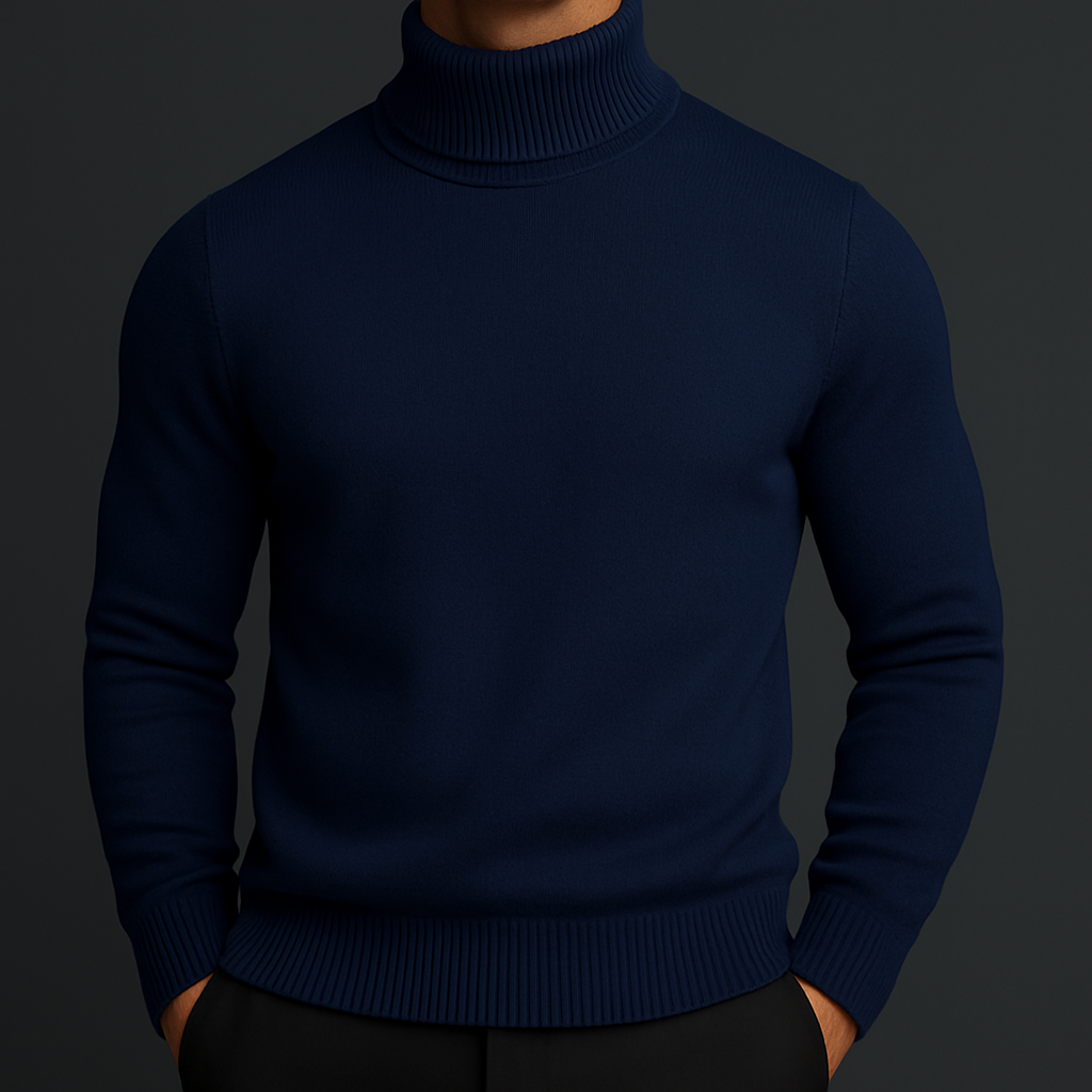 Men's Merino Wool Turtleneck Sweater – product view | Hensley London