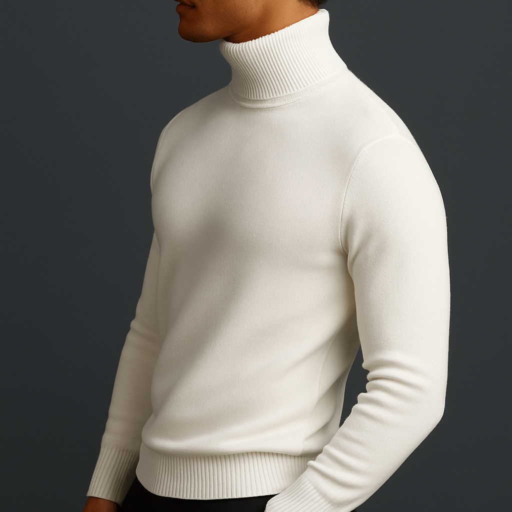 Men's Merino Wool Turtleneck Sweater – product view | Hensley London