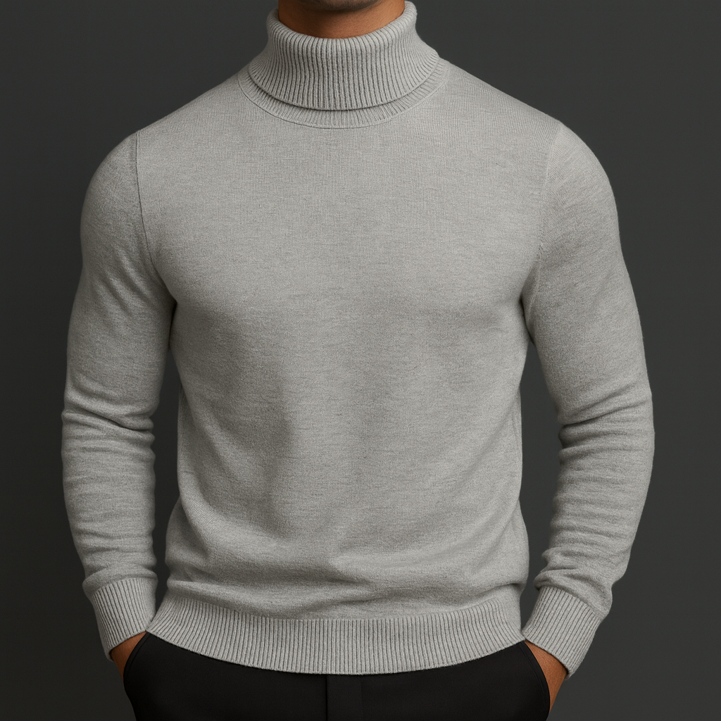 Men's Merino Wool Turtleneck Sweater – product view | Hensley London